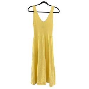 GAP Butter Yellow Linen Blend Sleeveless V-Neck Kint Midi Dress Size Small